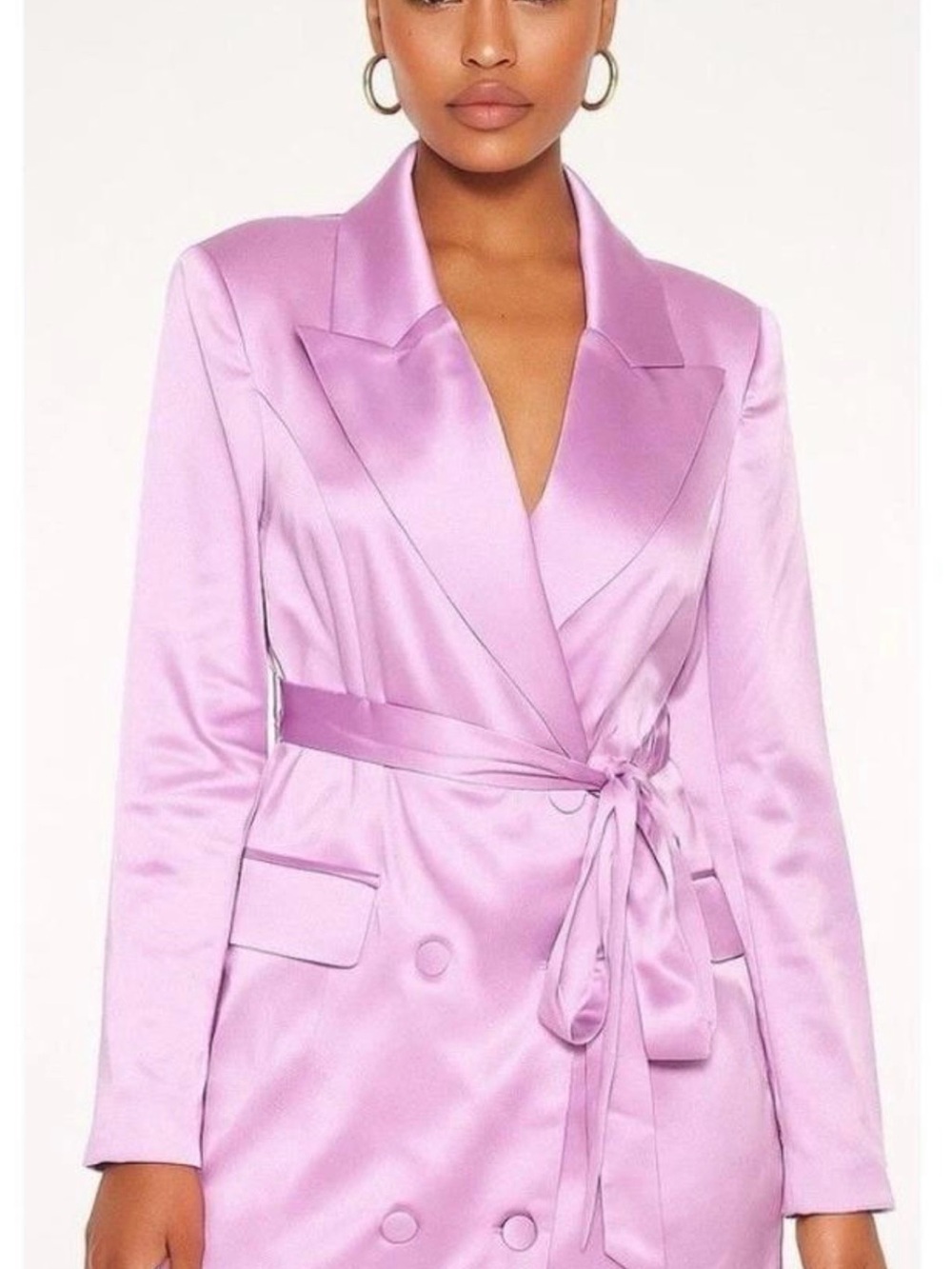 naked wardrobe Satin Wrap Blazer in Lavender Pink
